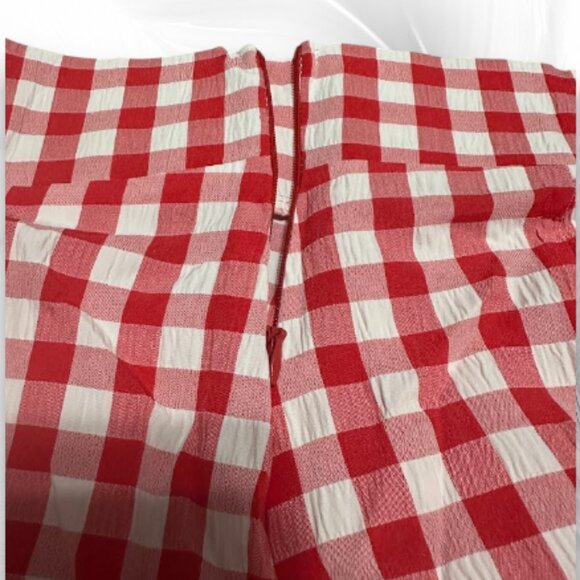 Red Gingham Maxi Skirt High Waist A-Line with Pockets - Picture 5 of 8